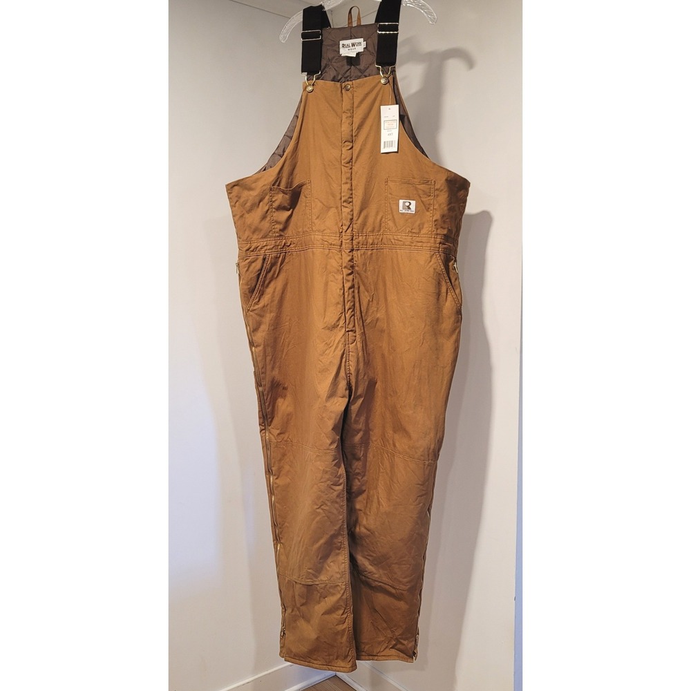 Real Work Wear Mens 4XT Insulated Bib Overalls Brown Duck Quilted Lined